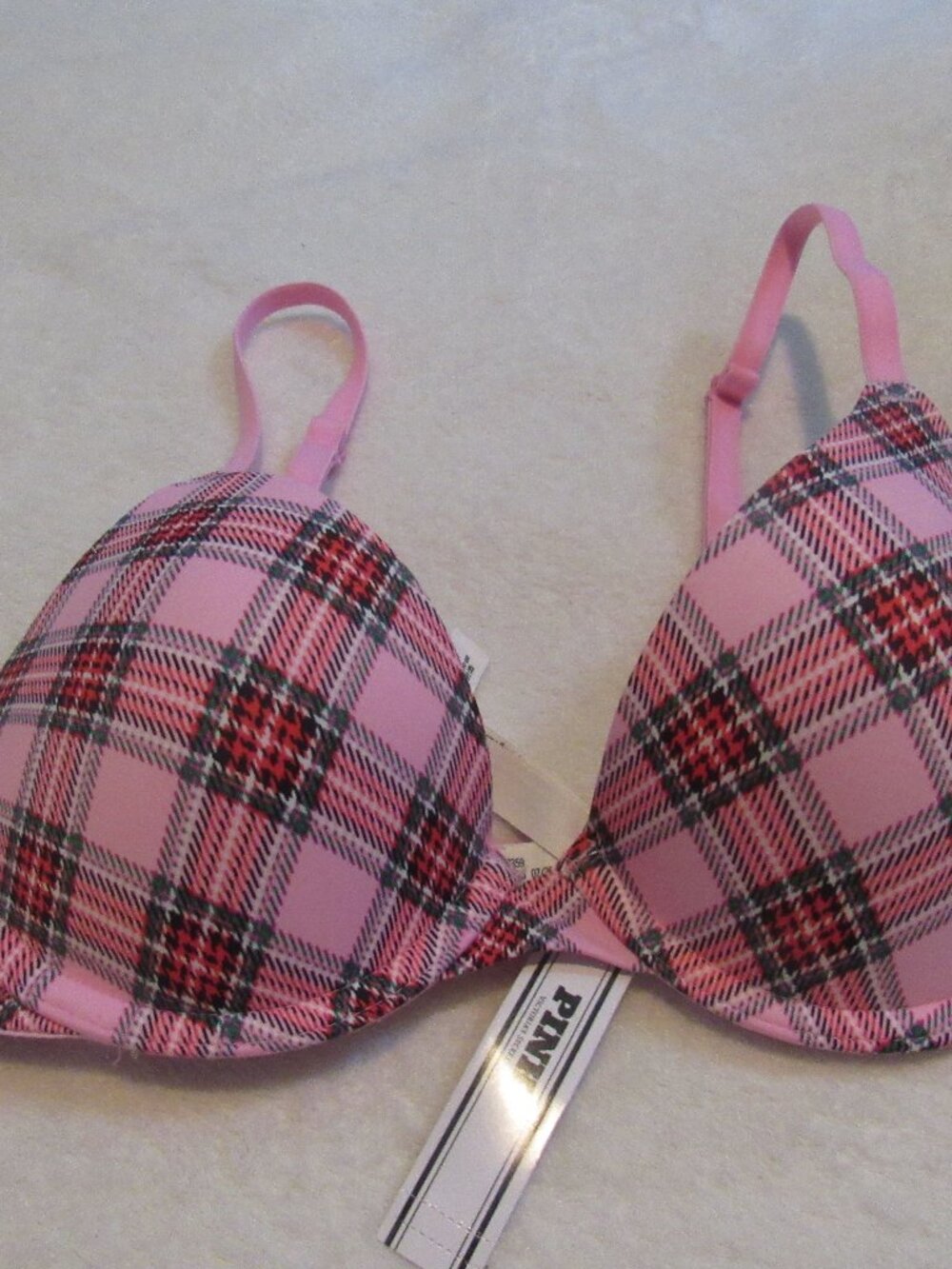 Victoria's Secret PINK Pink Plaid T-shirt Lightly Lined Bra  32C NWT